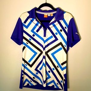 Womens size large Puma polo shirt. Purple, white and blue.
